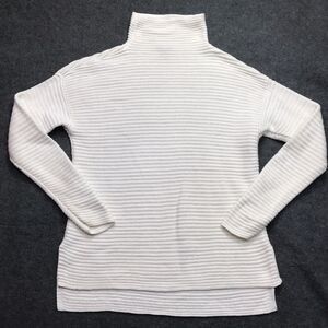 VINCE CAMUTO Sweater Women M White Mock Neck Long Sleeve Hi Low Hem Rib Knit